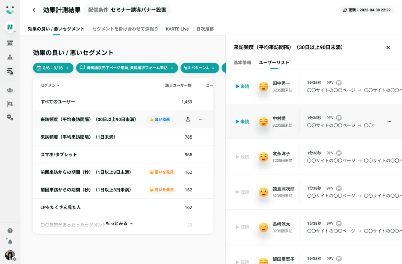 効果計測結果画面